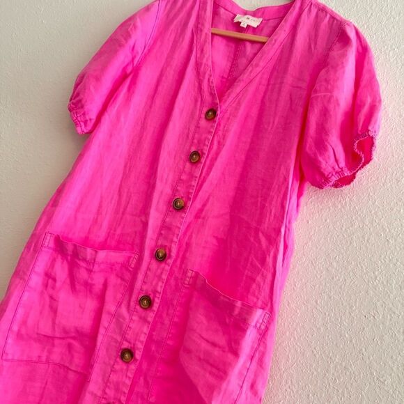 Lou & Grey 100% Linen Pocket Midi Dress Bubblegum Pink size small oversized - Picture 2 of 5
